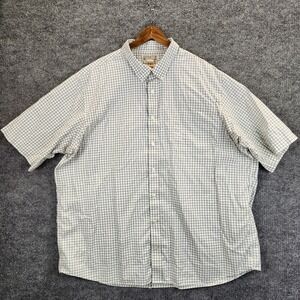 Duluth Trading Shirt Men's 3XL Tall White Plaid Button Down Short Sleeve Casual